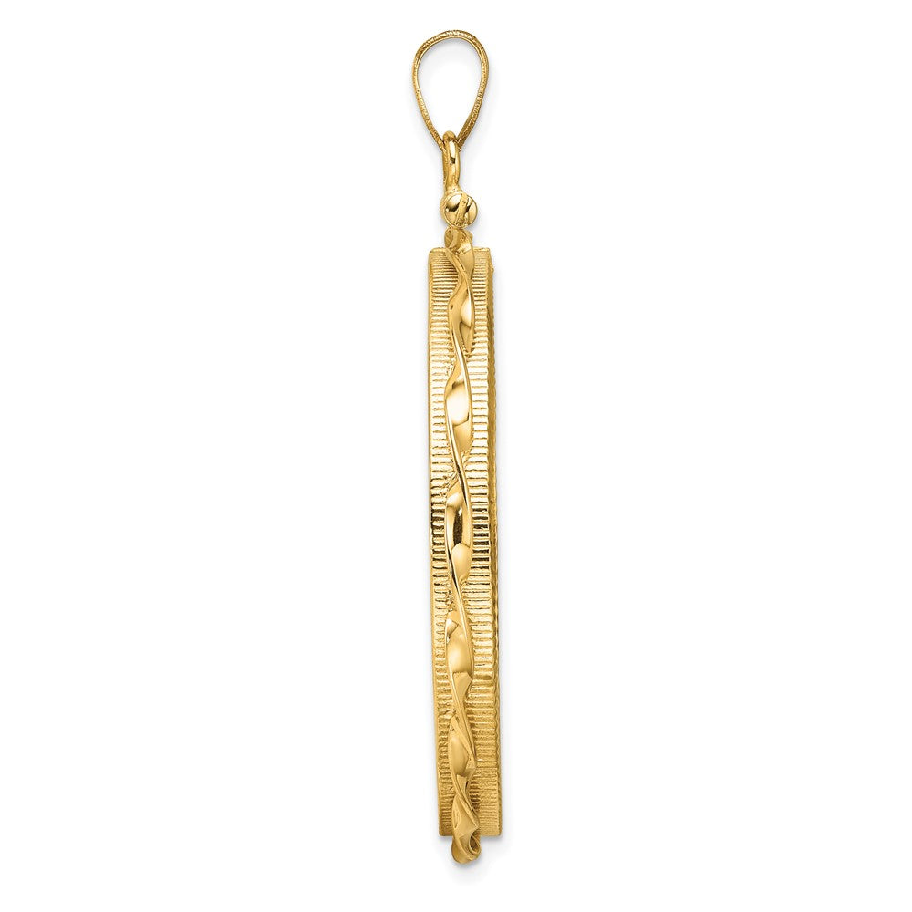 Wideband Distinguished Coin Jewelry 14k Polished Hand Twisted Ribbon and Diamond-cut 34.2mm x 2.85mm Screw Top Coin Bezel Pendant