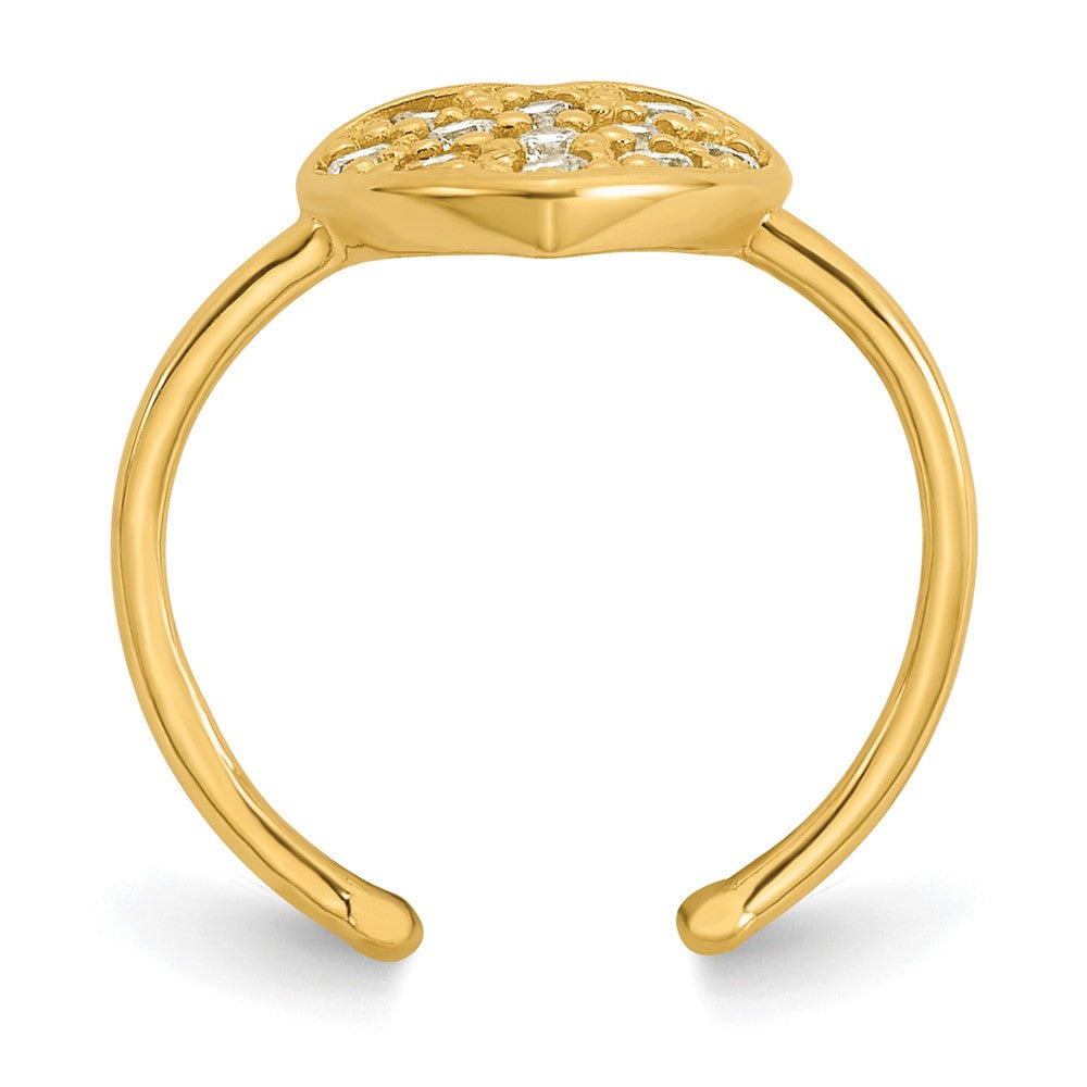 10k Polished Pave CZ Heart Toe Ring