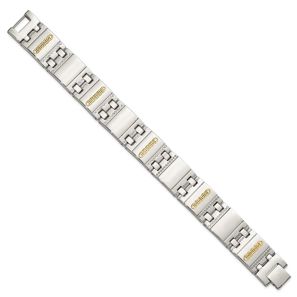 Chisel Stainless Steel Polished and Textured with 14K Gold Accent 8.5 inch Link Bracelet 8.5 inches