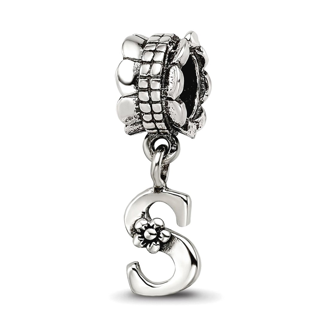 925 Sterling Silver Polished Artisan Oxidized Reflections Letter Name Personalized Monogram Initial S Dangle Bead Charm