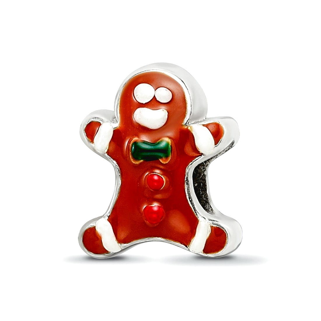 925 Sterling Silver Polished Artisan Oxidized Reflections Enameled Gingerbread Man Bead Charm 10.91x9.09mm Wide Pendant