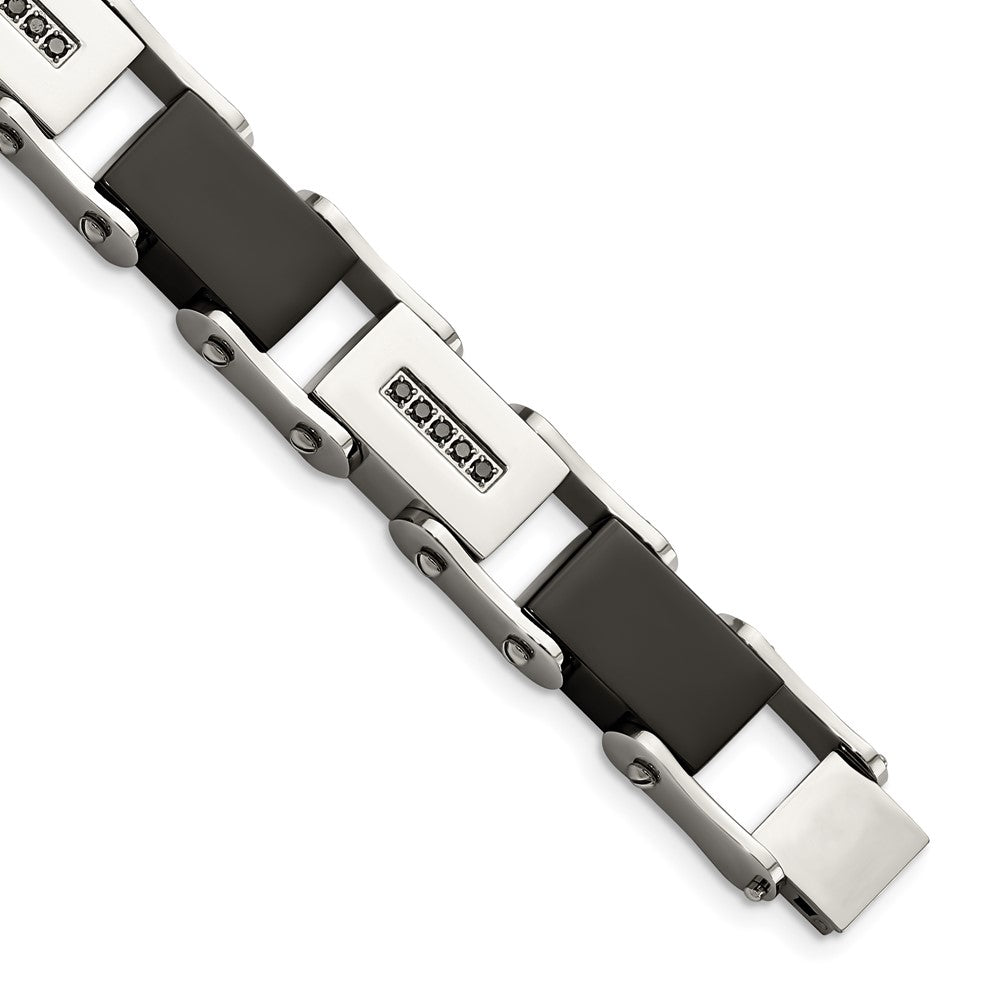 Stainless Steel Polished Black IP-plated with Black Diamonds 8.5in Bracelet 8.5 inches