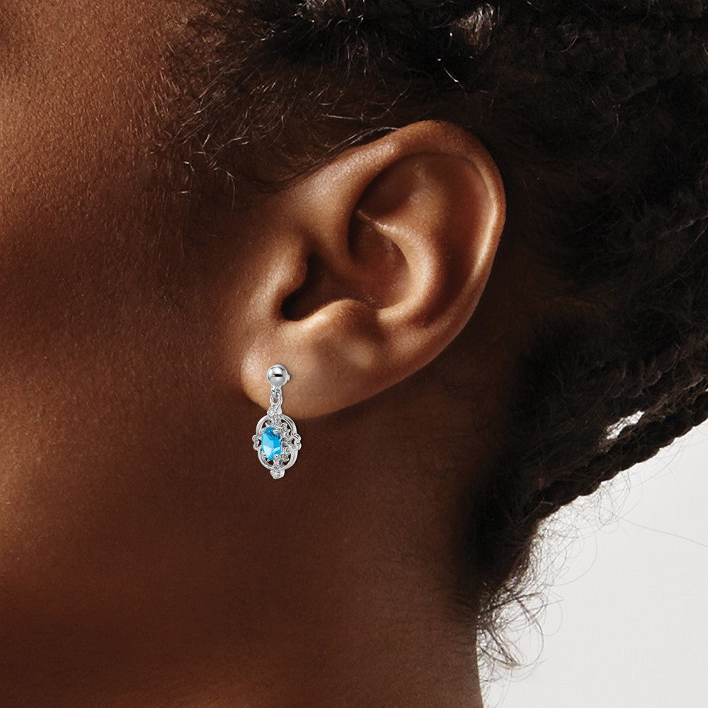 Sterling Silver Rhodium-plated Diamond-cut Geometric Dangle Earrings