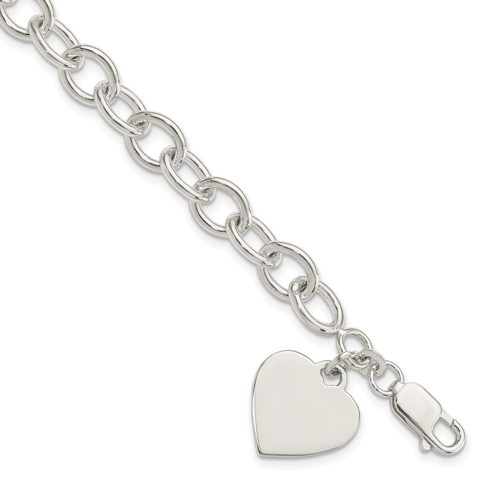 Sterling Silver Engraveable Heart Fancy Link Bracelet 7.25 inches