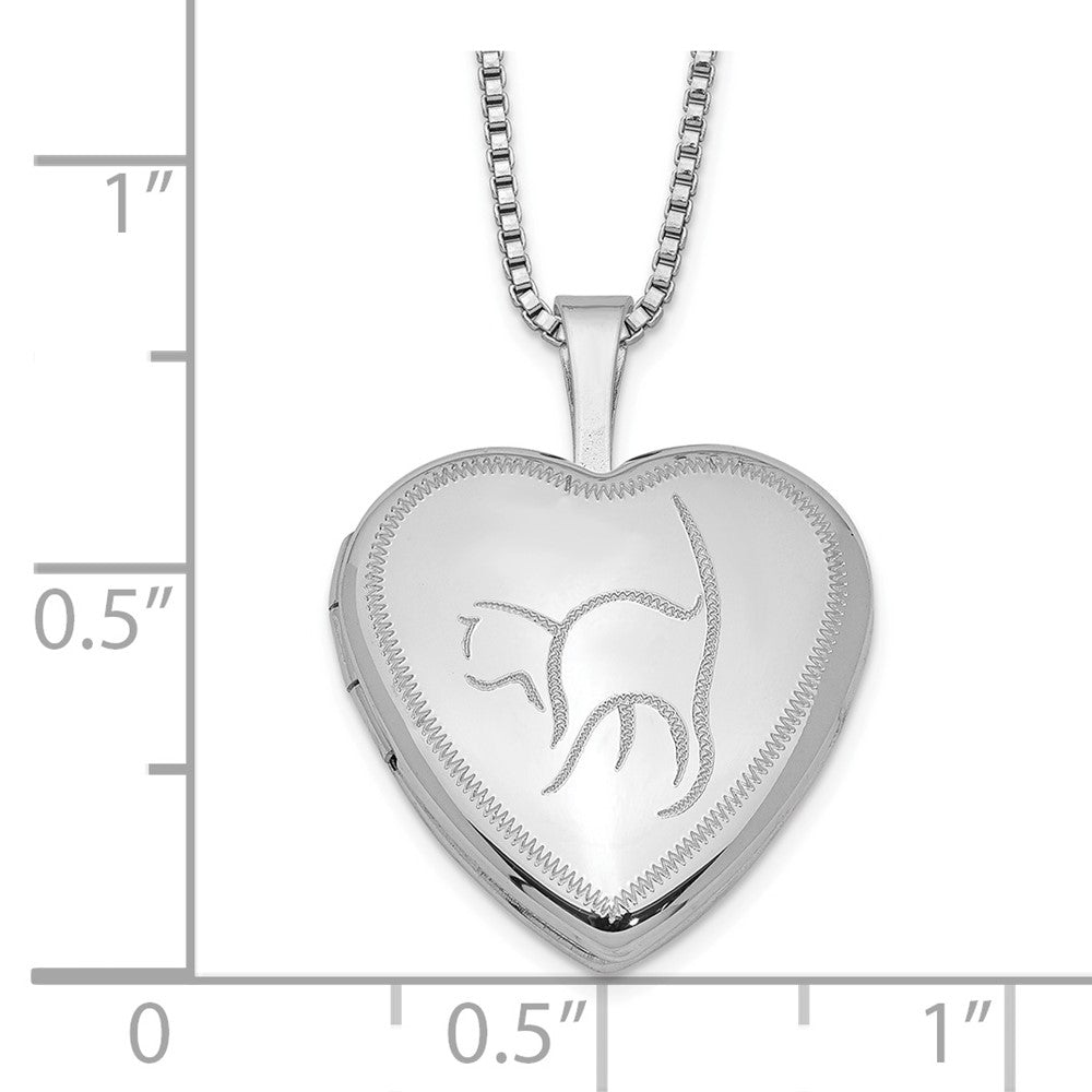 Sterling Silver Rhodium-plated 16mm Cat Heart Locket Necklace 18 Inches