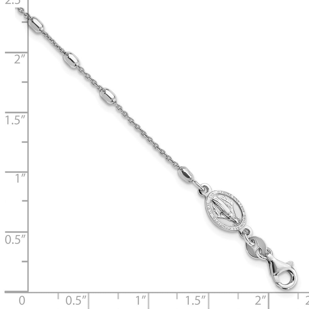 Sterling Silver Rhodium Plated Polished Beaded Cross Bracelet 7 inches