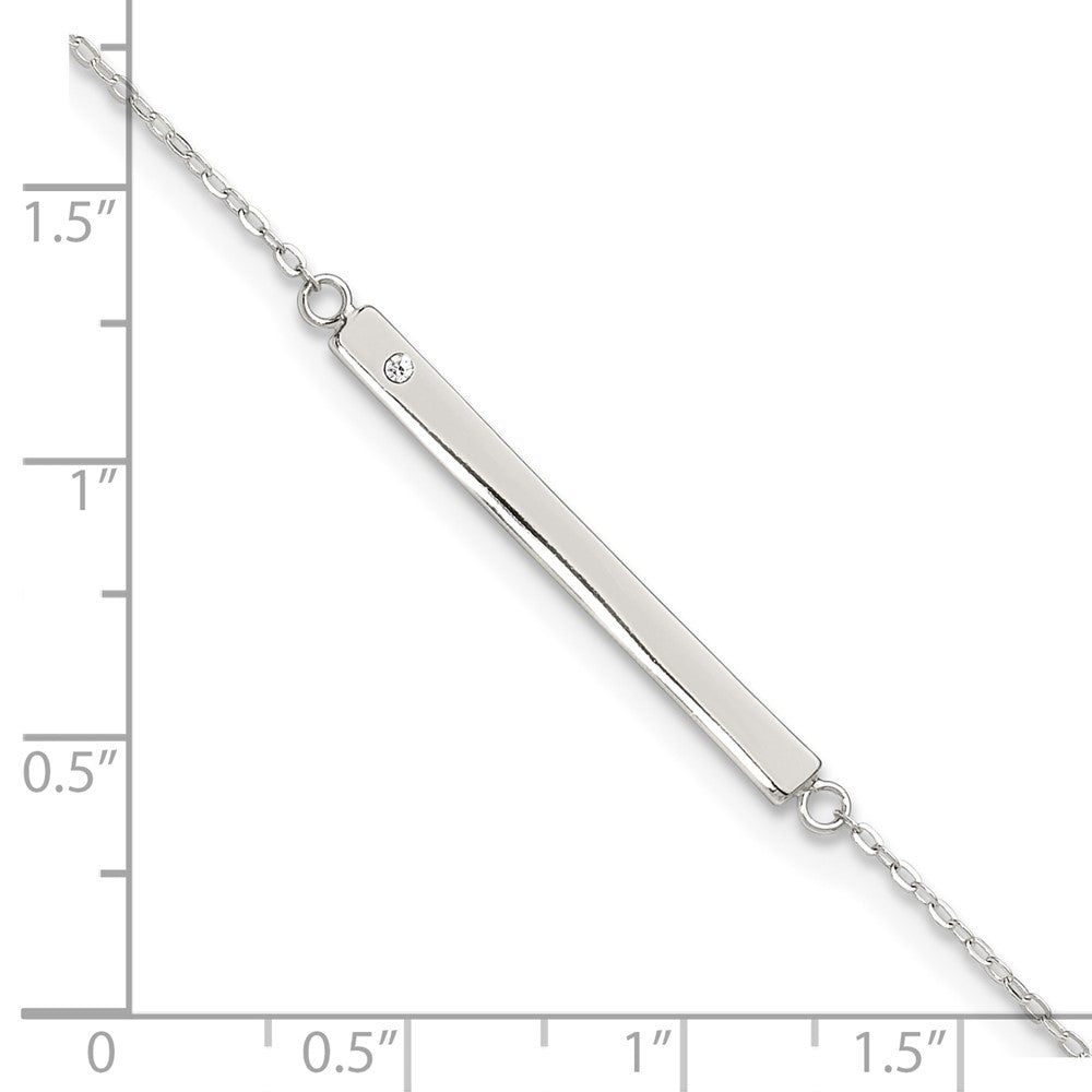 Sterling Silver Polished Crystal Bar 9in Plus 1in ext Anklet 9 inches