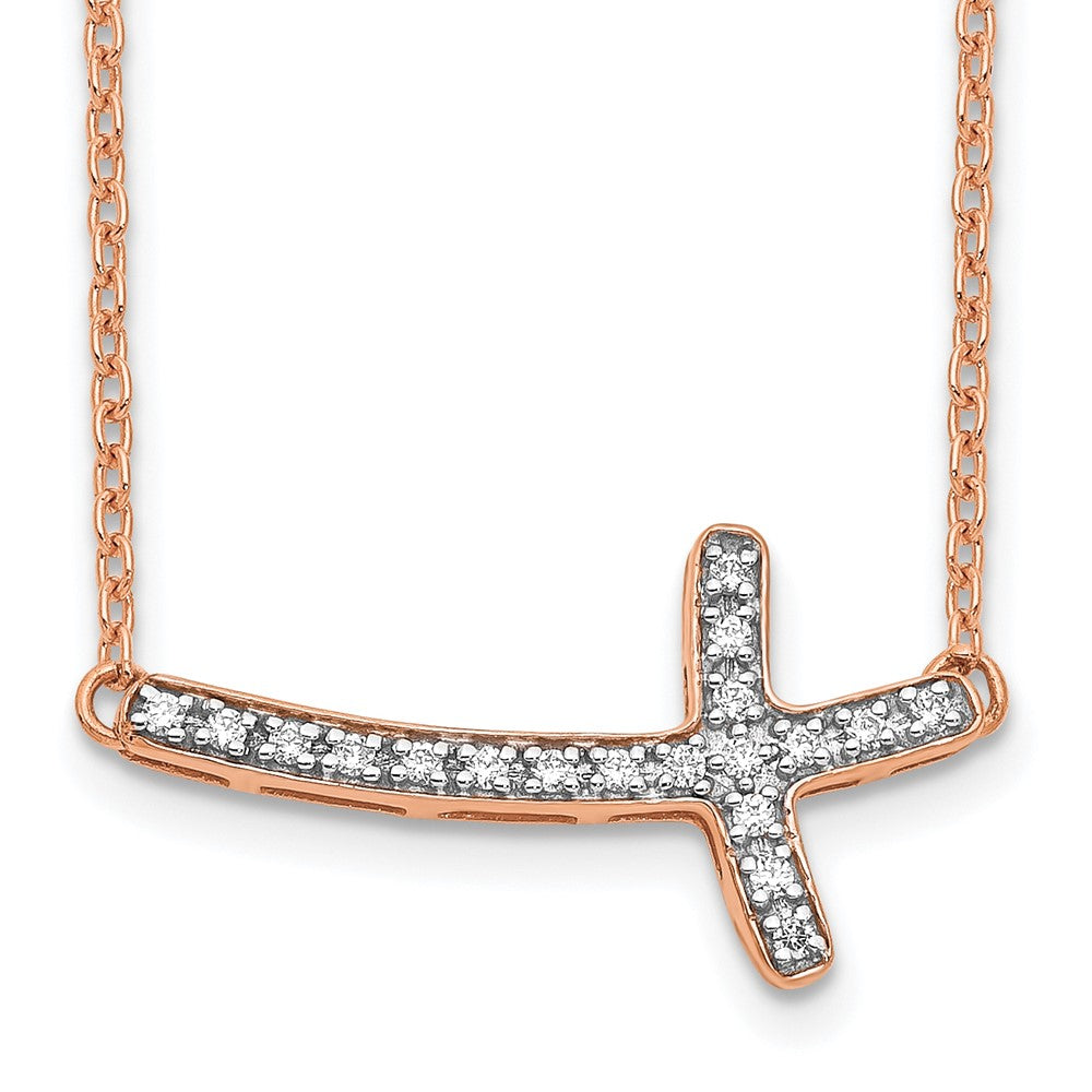 14k Rose Gold Diamond Sideways Cross 18in Necklace