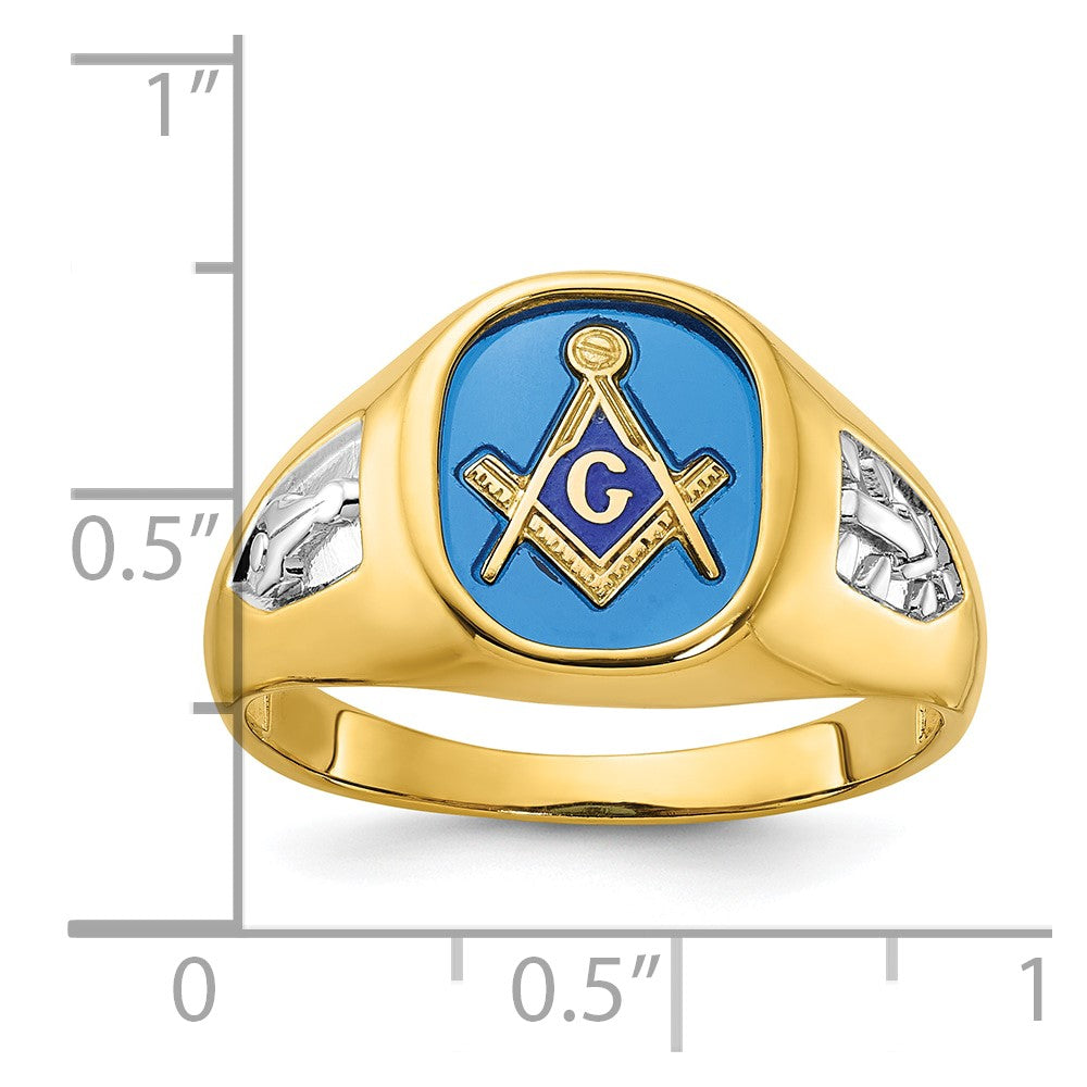 IBGoodman 14k with White Rhodium Men's Polished and Textured with Lab Created Sapphire Blue Lodge Master Masonic Ring Size 10
