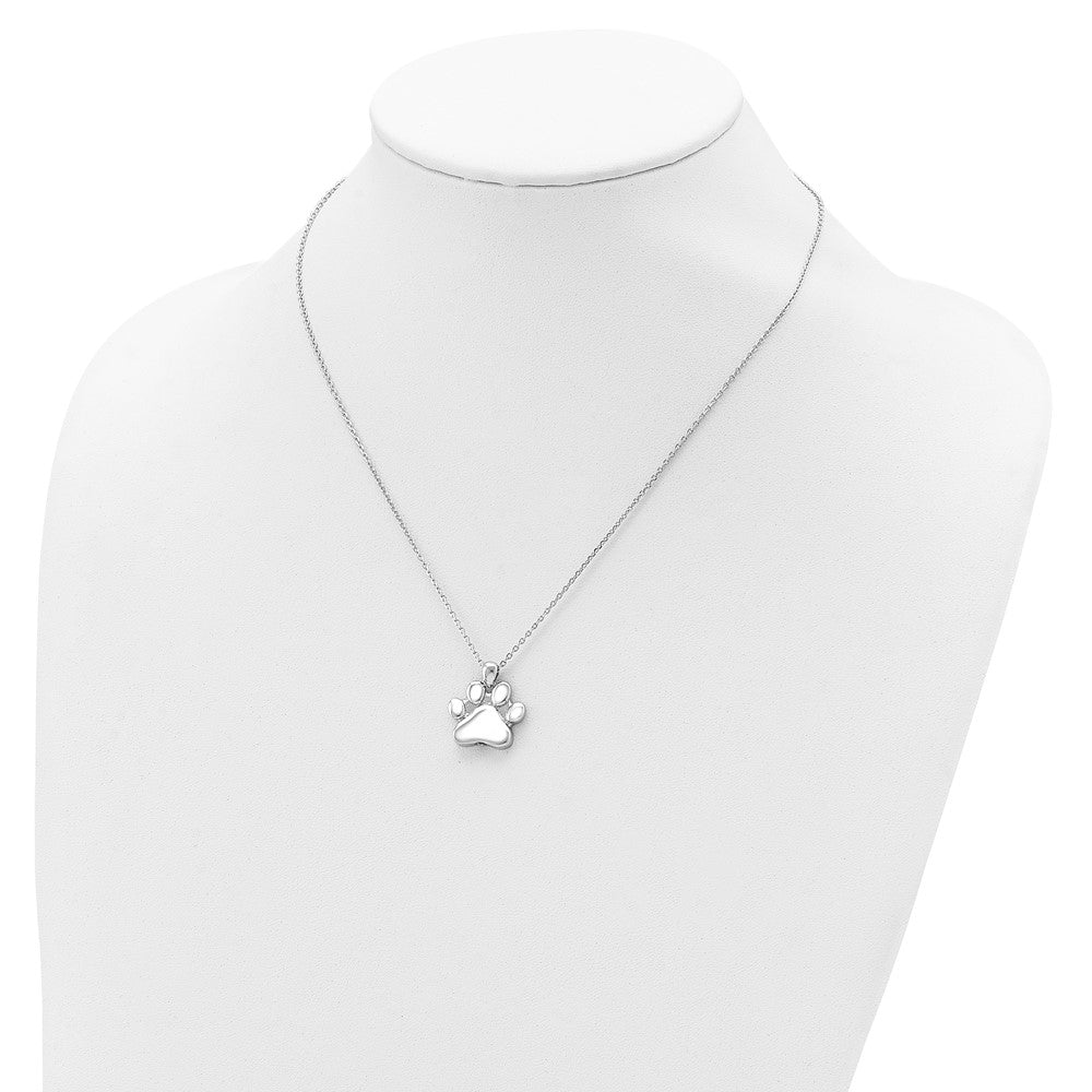 Sterling Silver Rhodium-plated Paw Print Ash Holder 18in Necklace 18 Inches