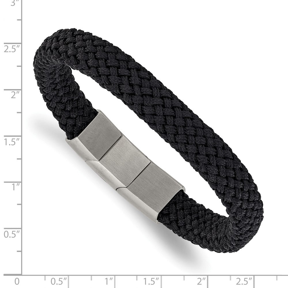 Chisel Stainless Steel Brushed and Polished Black Braided Nylon 8 inch Plus .5 inch Extension Bracelet 8 inches
