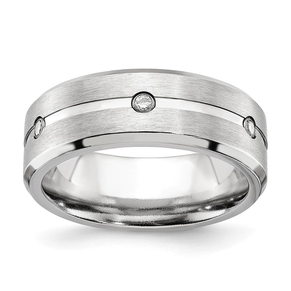 Cobalt Brushed and Polished with CZ Beveled 8mm Band Size - 10.5