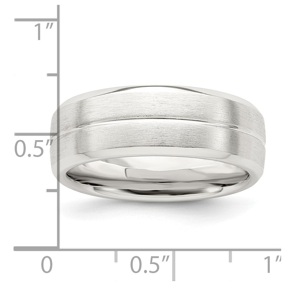 Sterling Silver 7mm Brushed Domed Grooved Fancy Band Size 8