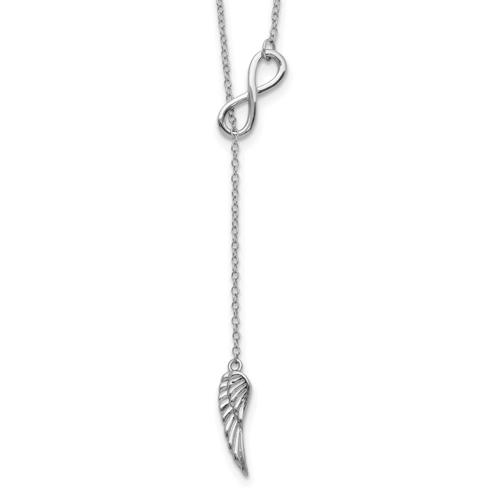 Sterling Silver RH-plated Open Infinity/Wing w/2in ext Necklace 16.5 Inches