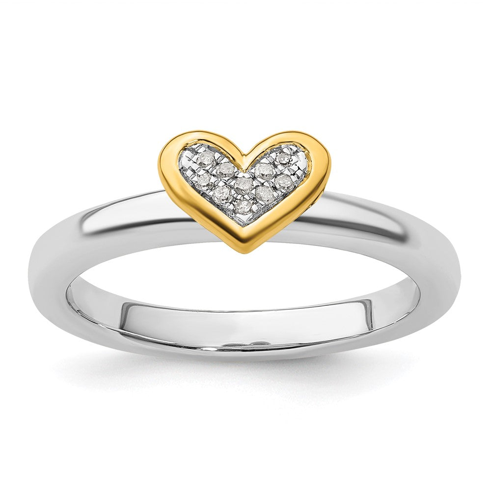 Sterling Silver Stackable Expressions Gold-plated Heart w/Diamond Ring Size -8