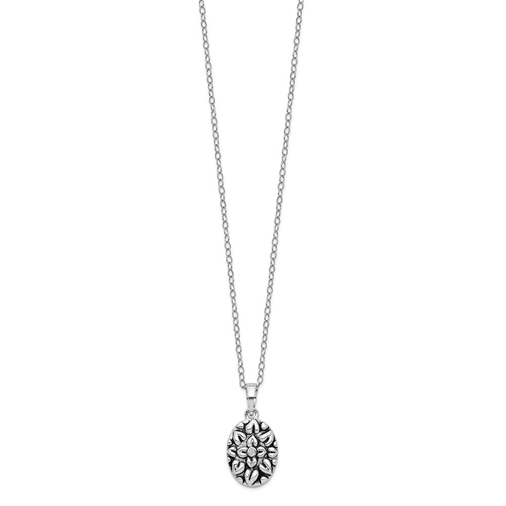 Sentimental Expressions Sterling Silver Rhodium-plated CZ Antiqued Flower Ash Holder 18 Inch Necklace 18 Inches