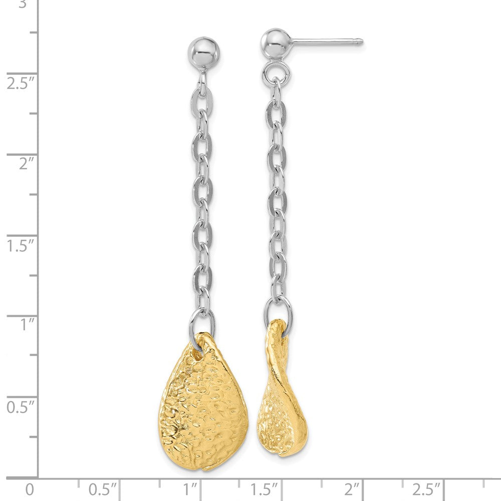 Sterling Silver & Gold-tone Rhodium Textured Teardrop Dangle Earrings