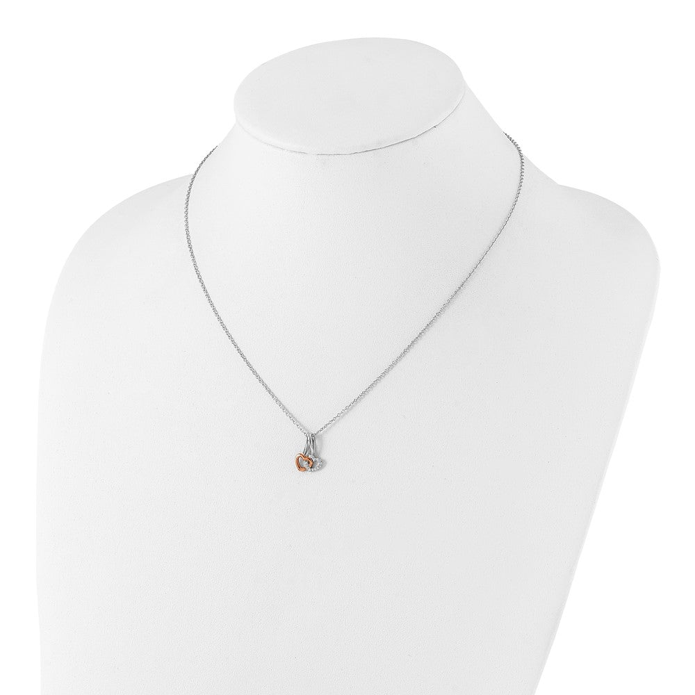 White Ice Sterling Silver Rhodium-plated Rose-tone 18 Inch Diamond Hearts Necklace with 2 Inch Extender 18 Inches