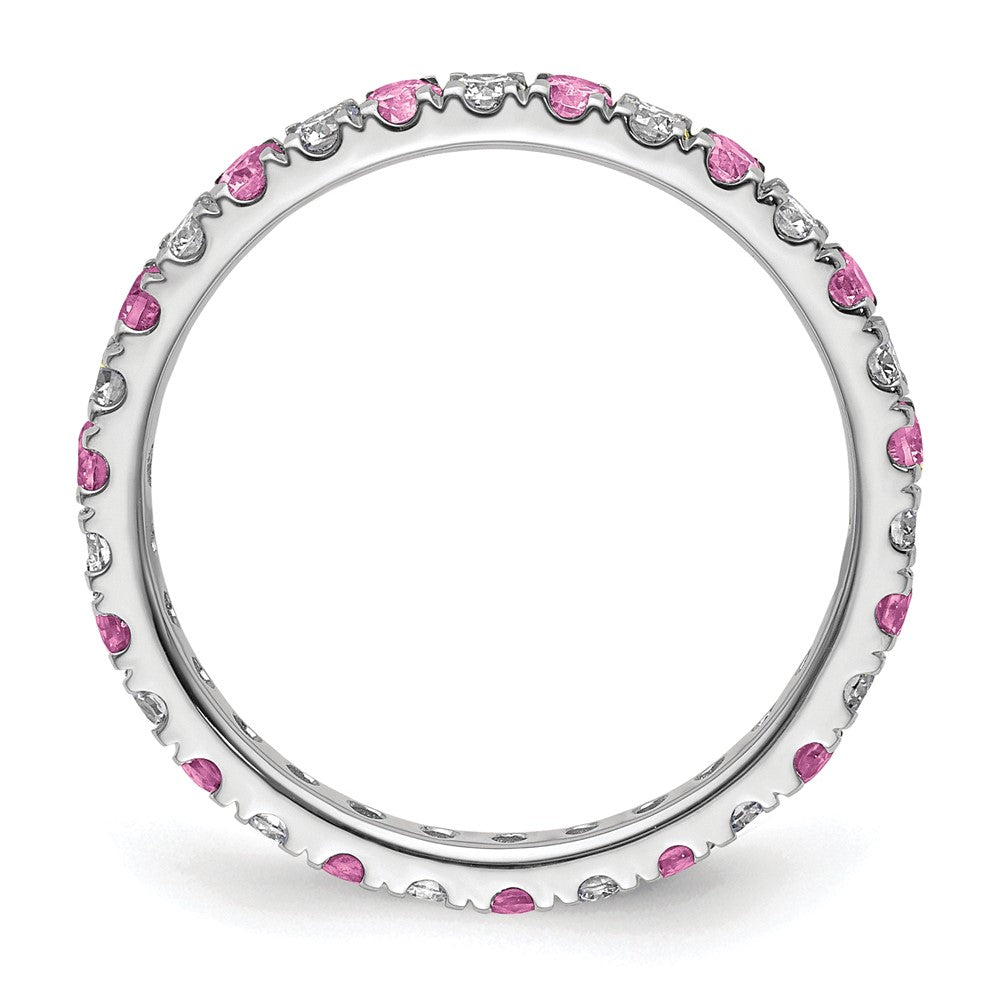 14k White Gold 1/2 carat Lab Grown Diamond VS/SI+ G+ and Lab Created Pink Sapphire Size 8 Eternity Band