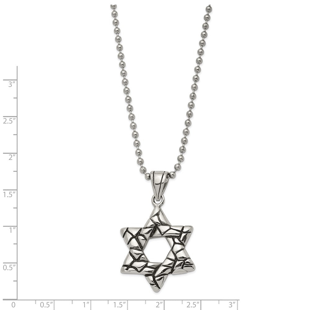 Stainless Steel Antiqued and Polished Star of David 24in Necklace