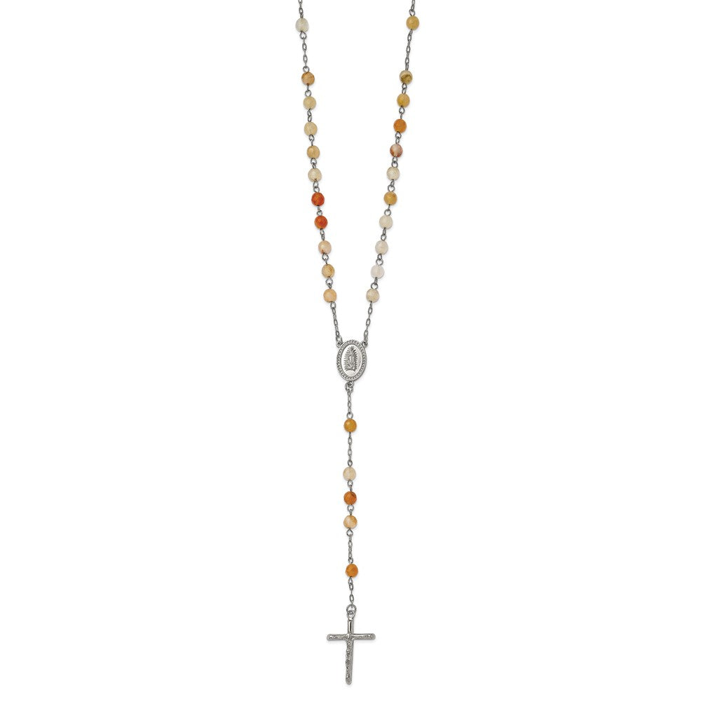 Stainless Steel Polished with Agate Beads Rosary 31 inch Necklace