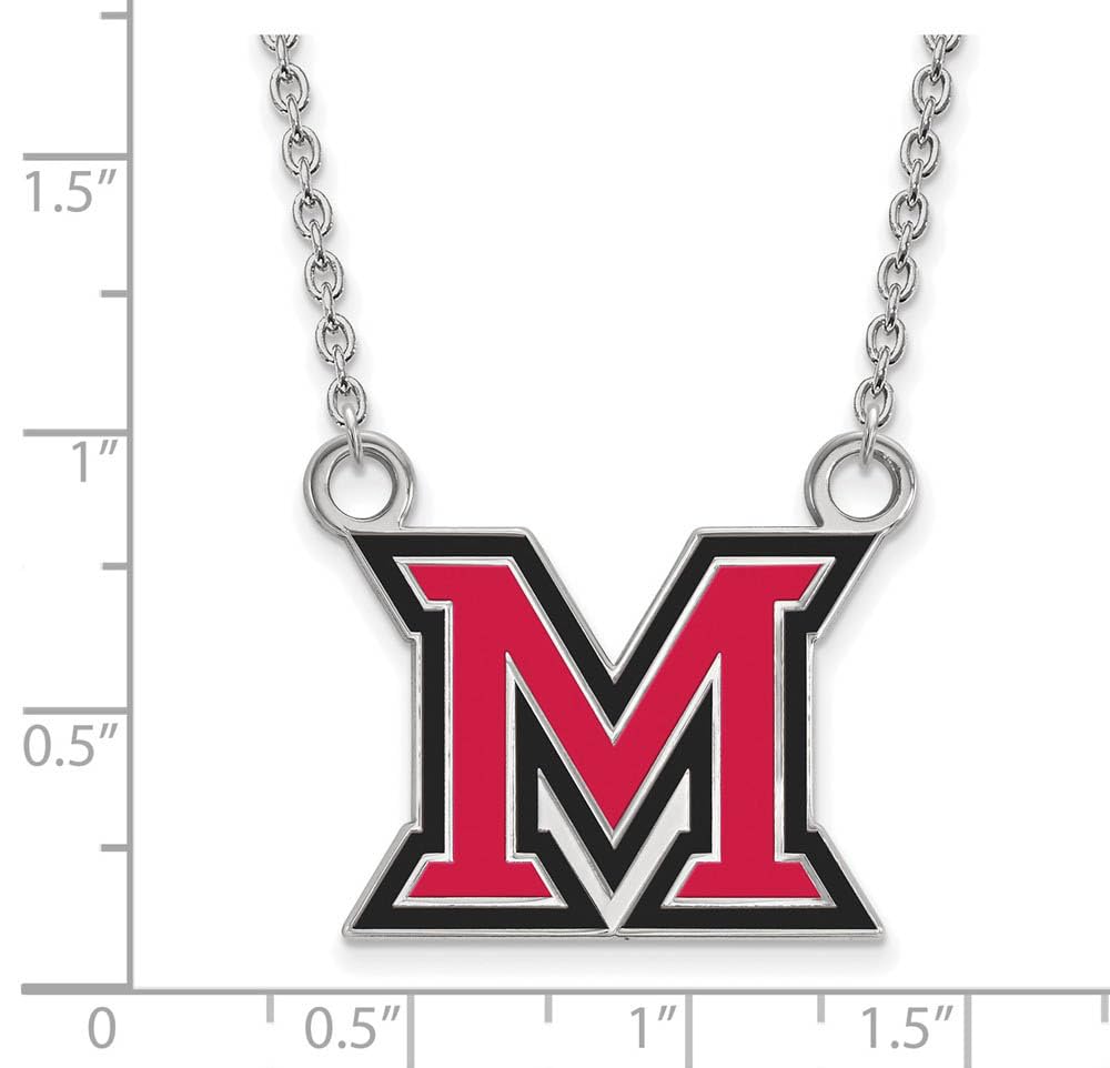 LogoArt Sterling Silver Miami University Large Enamel Pendant Necklace