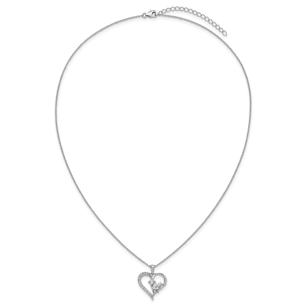 Cheryl M Sterling Silver Rhodium-plated Polished CZ Mom Heart with 2 Inch Extension Necklace 18 Inches