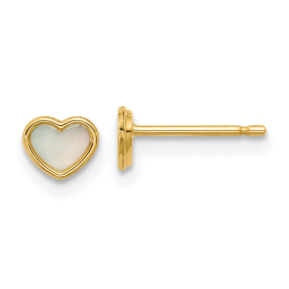 14K Gold Polished Mother of Pearl Heart Post Earrings