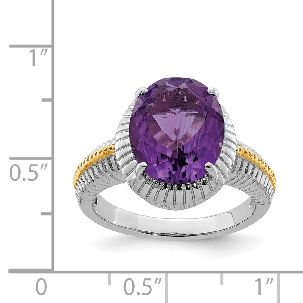 Sterling Silver Rhodium-plated w/ Flash Gold-plate Oval Amethyst Ring