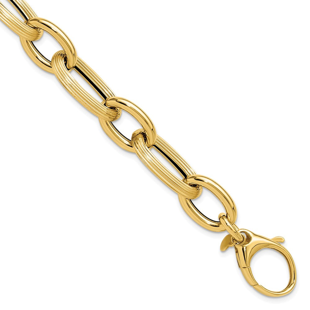 14K Polished Textured Hollow Fancy Link Bracelet 8.5  inches