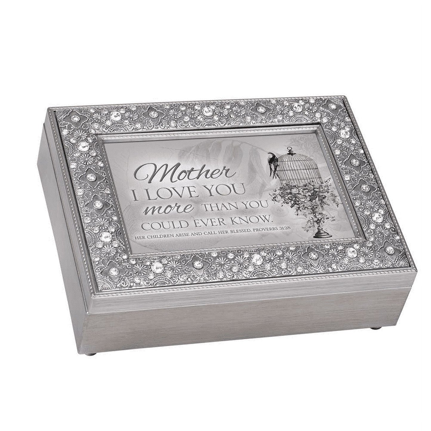 8" Silver Colored and Gray Mother's Love Themed Rectangular Music Box