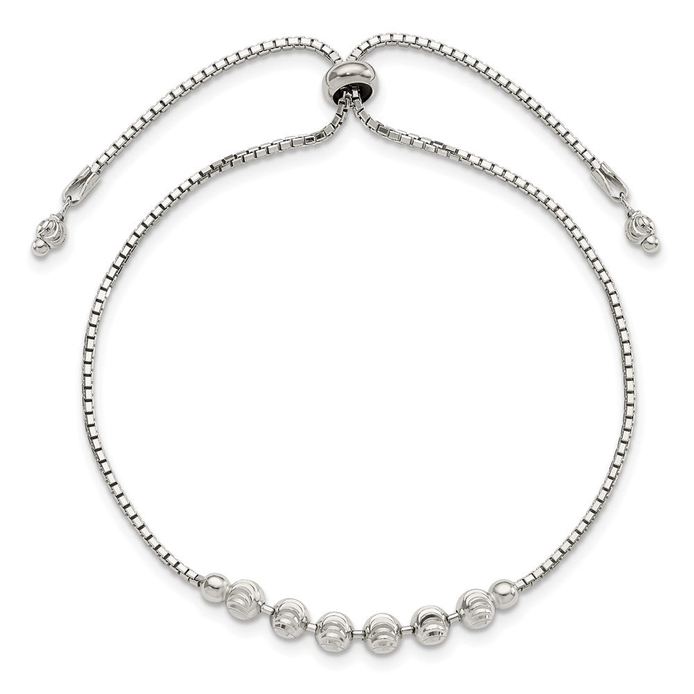 Sterling Silver Rhodium-plated Diamond-cut Beaded Adjustable Bracelet 10 inches