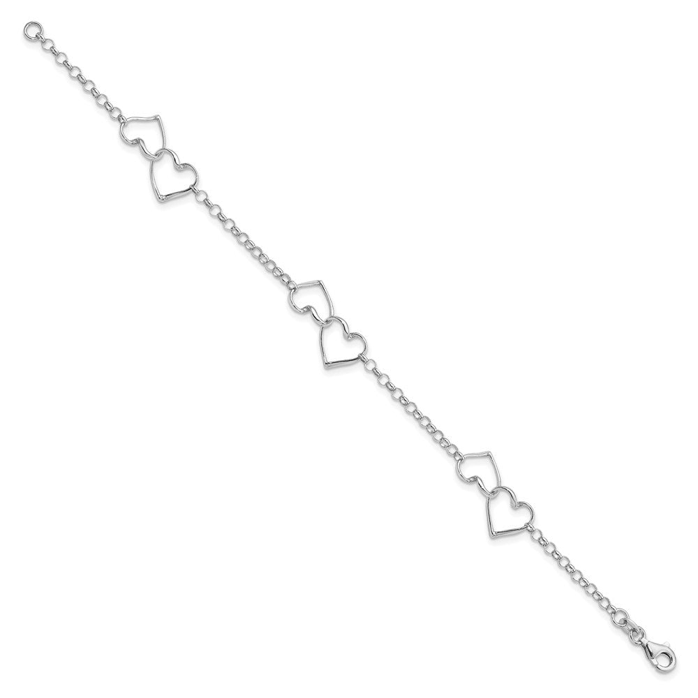 Sterling Silver Rhodium Plated Heart Bracelet 7.25 inches