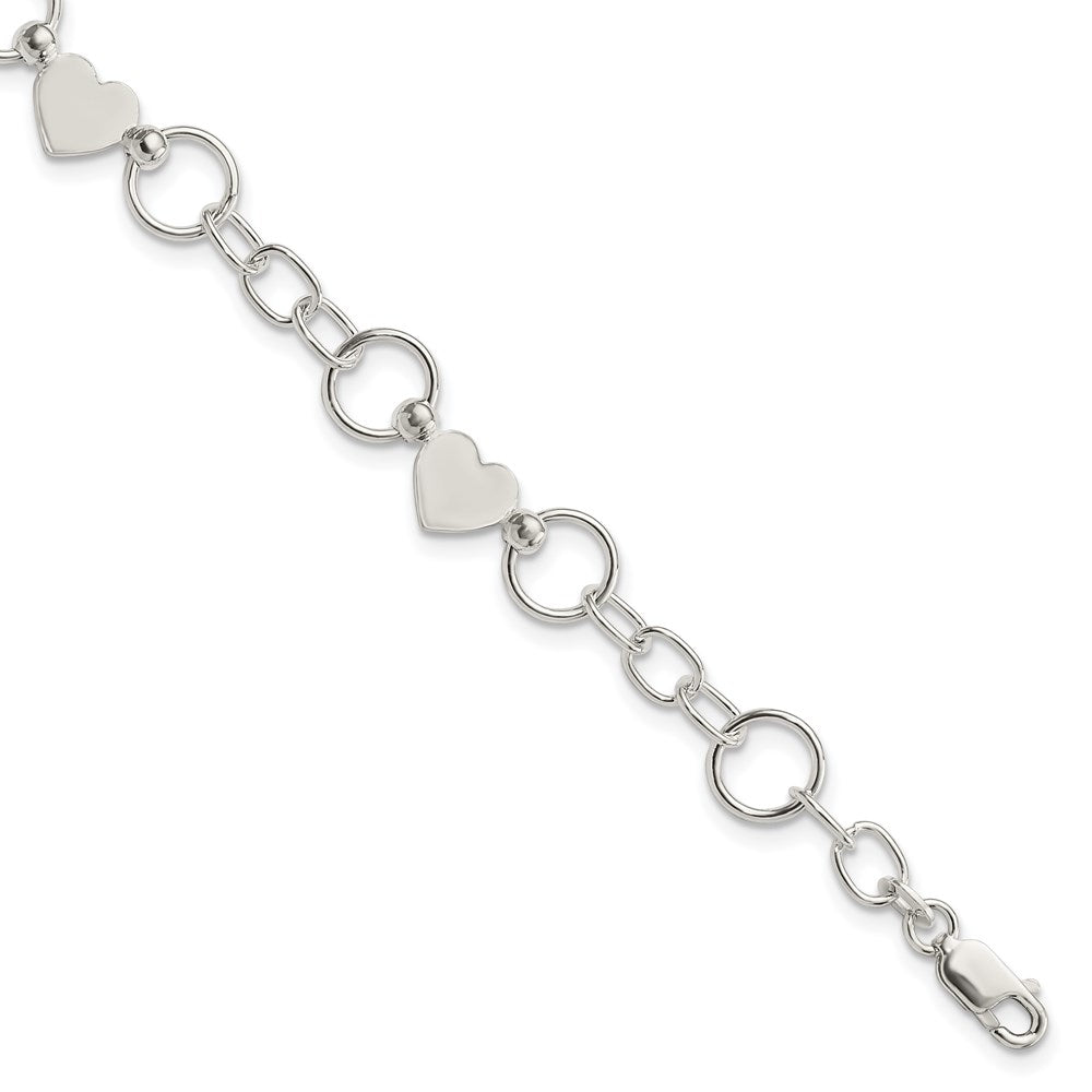Sterling Silver Heart Bracelet 7.5 inches