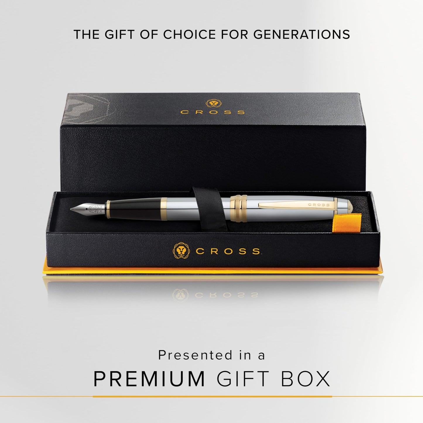 Cross Bailey Refillable Fountain Pen, Medium Nib, Includes Premium Gift Box - Medalist Chrome