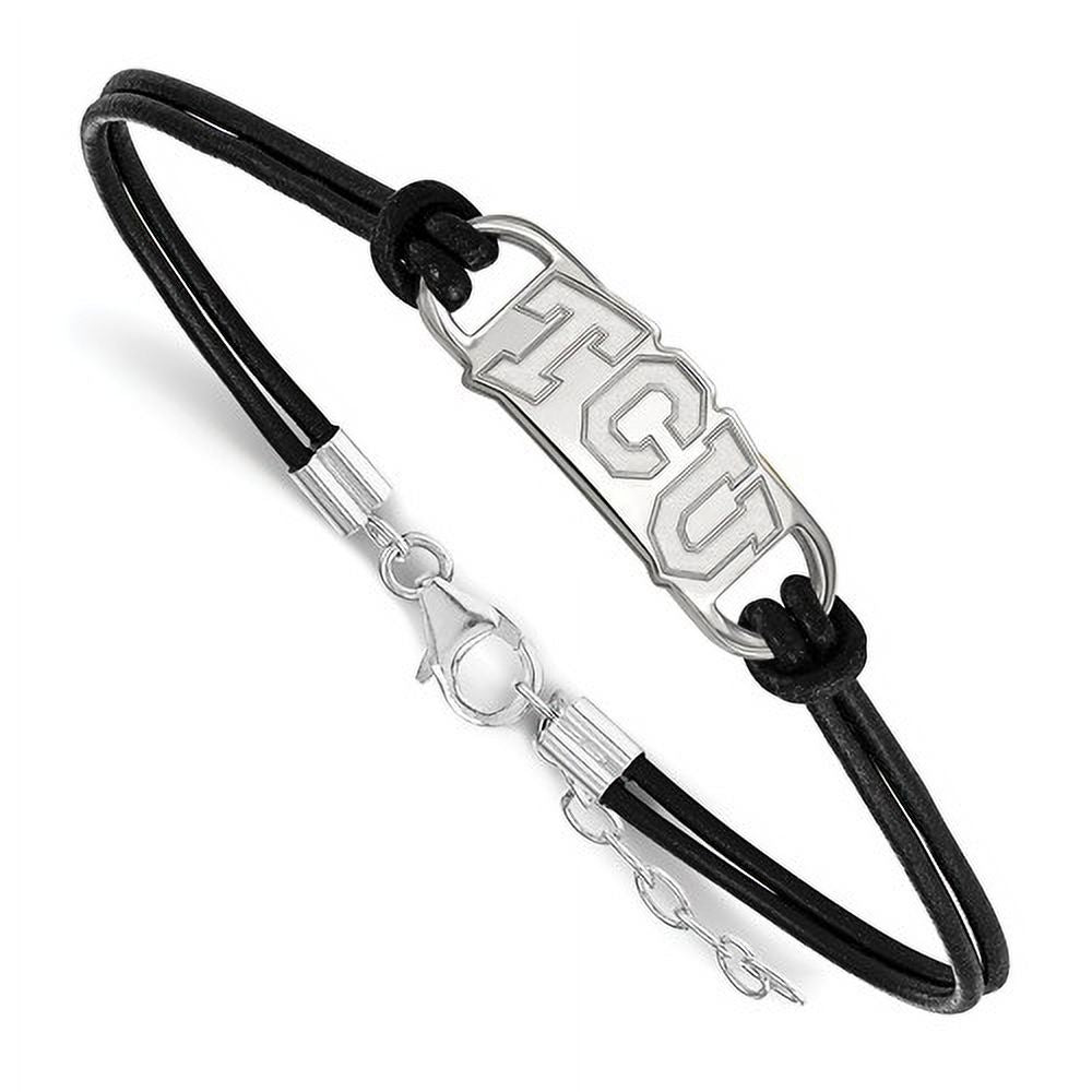 LogoArt Sterling Silver Texas Christian University Leather Bracelet Small Center