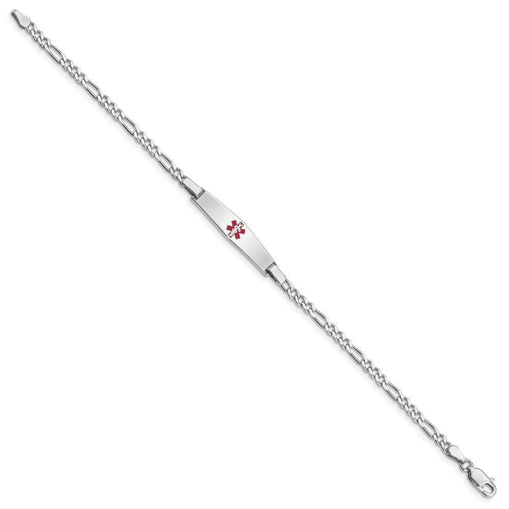 Sterling Silver Rhodium-plated Medical ID Figaro Link Bracelet 8 inches