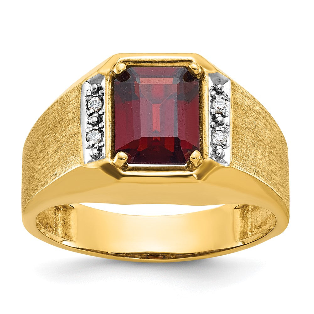 14k IBGoodman Men's Polished and Satin Created Ruby and 1/20 carat Diamond Complete Ring