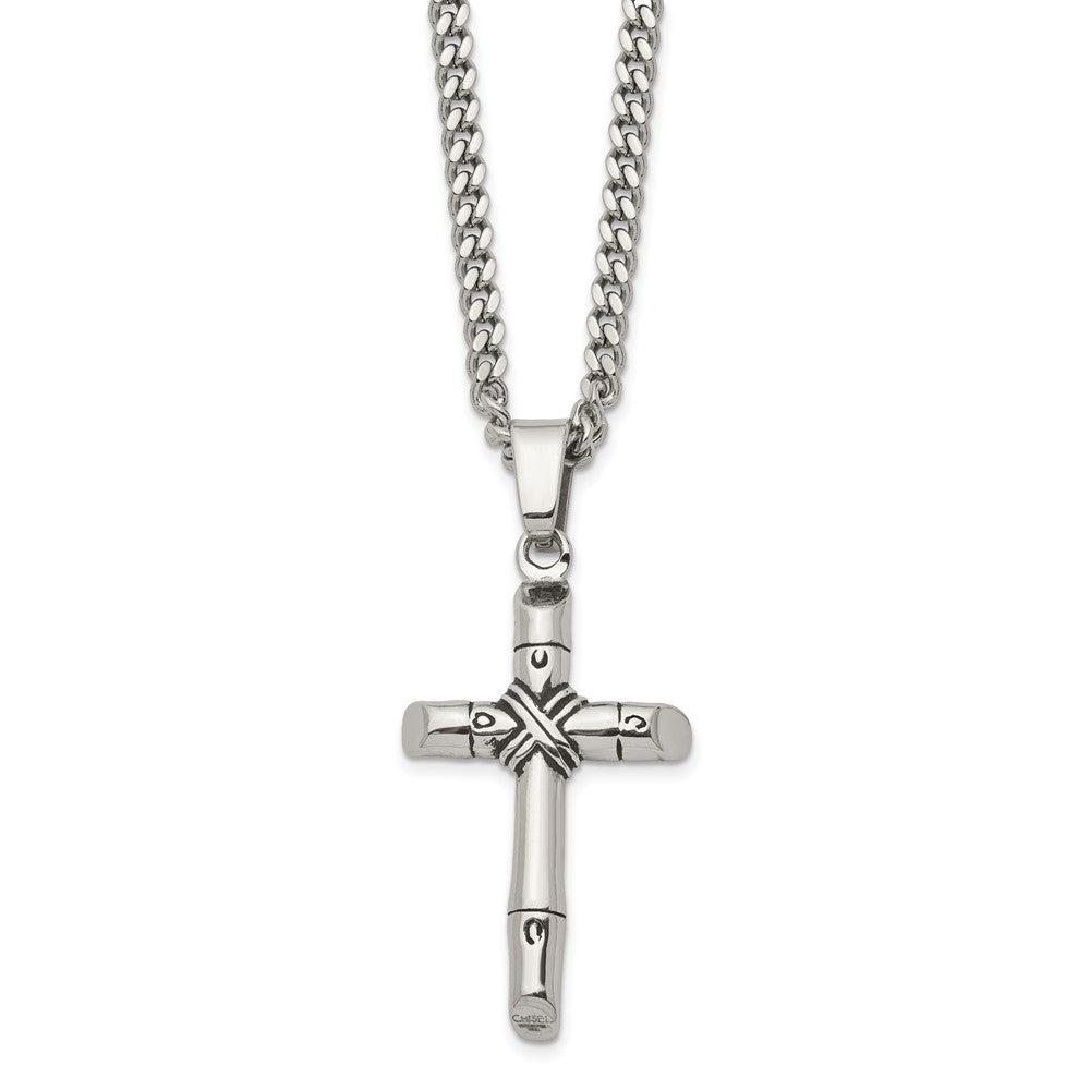 Stainless Steel Antiqued and Polished Reversible Cross 24in Necklace