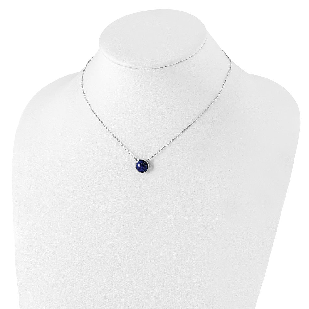 Sterling Silver Rhodium-plated Round Lapis Cabochon Necklace 17.5 Inches