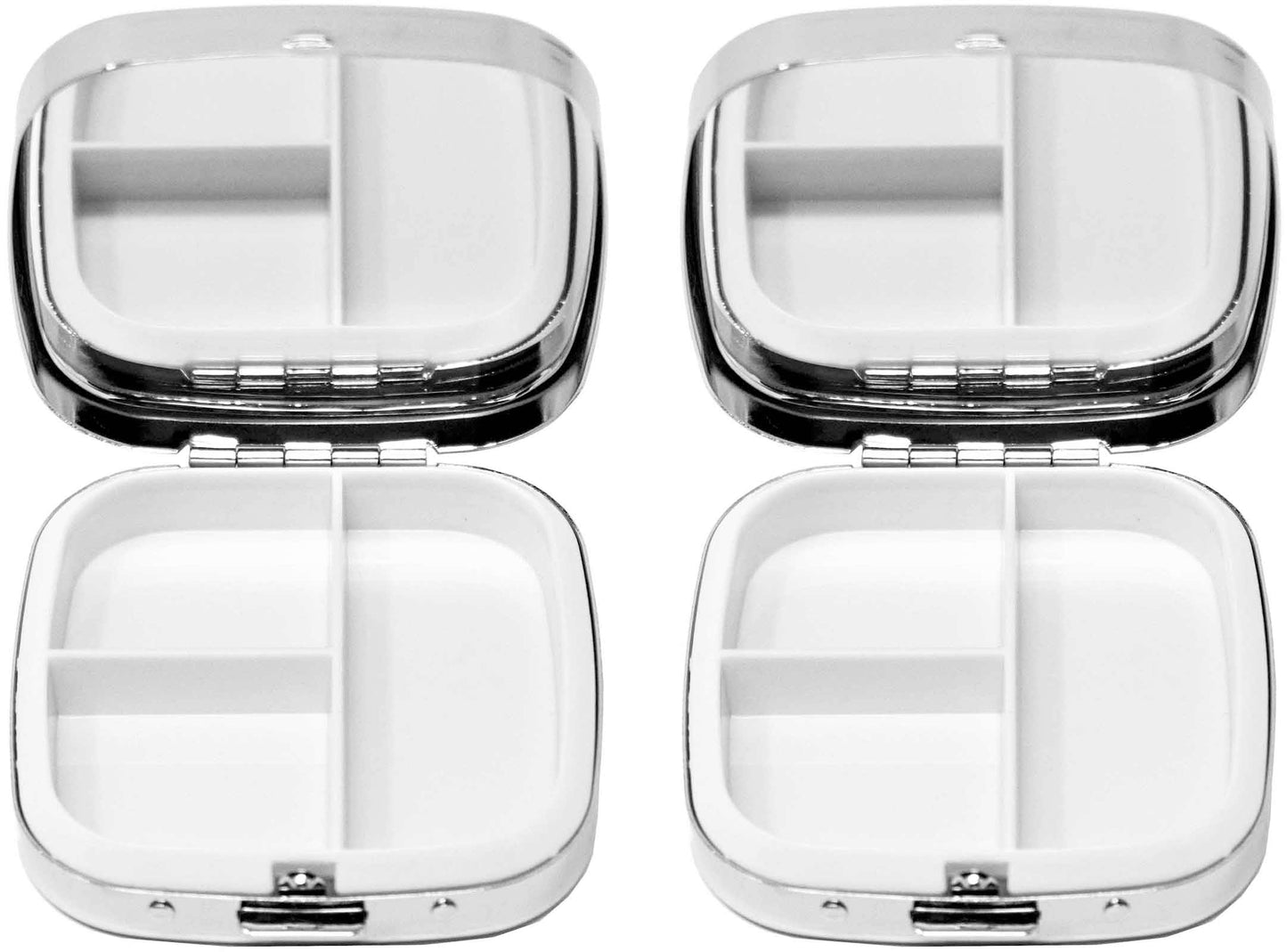 Set of 2 Square-Shaped Pocket Purse Pill Box With Mirror (Silver Etched Lines - Engraveable)