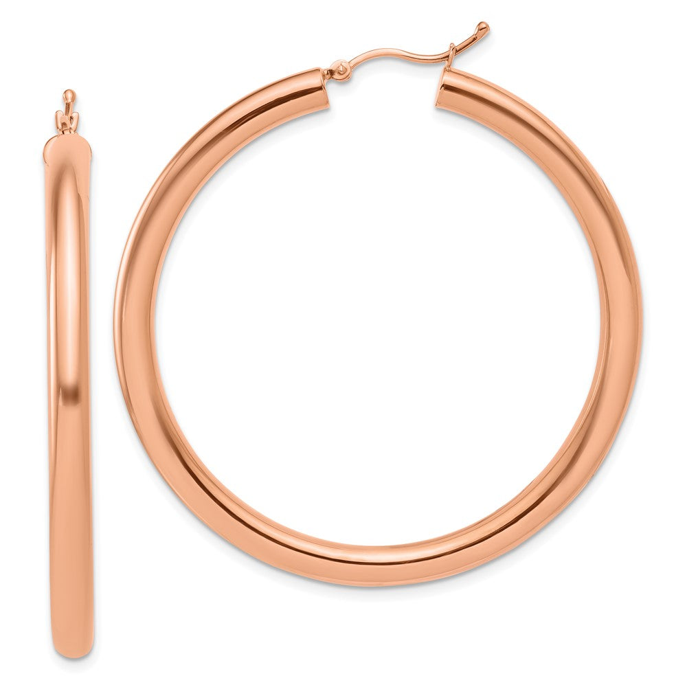 14K Rose Gold Polished 4mm Lightweight Tube Hoop Earrings