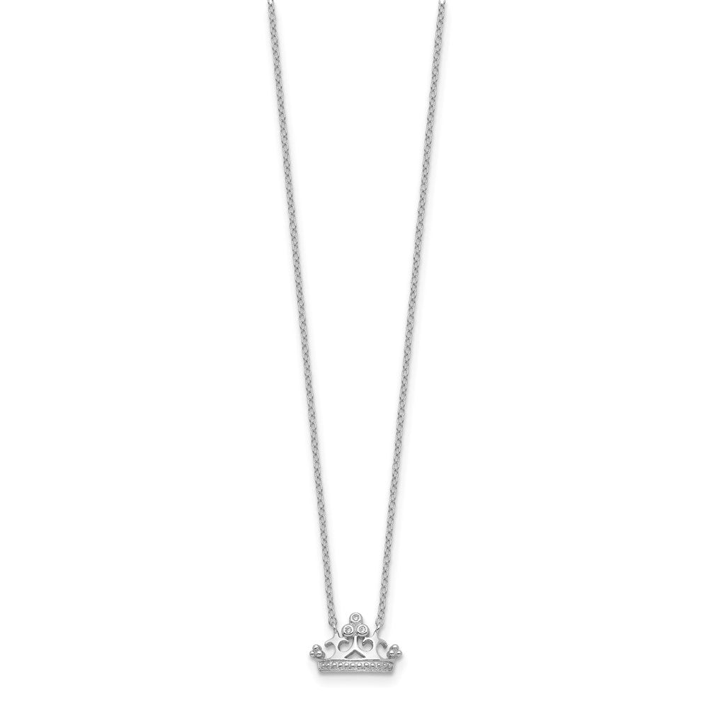 Sterling Silver Rhodium-plated Polished & Beaded CZ Crown with 2 Inch Extension Necklace 16 Inches