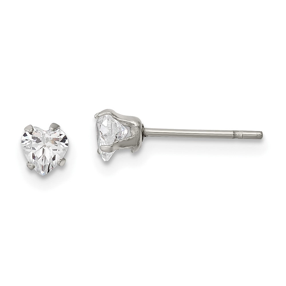 Stainless Steel Polished 4mm Heart CZ Stud Post Earrings