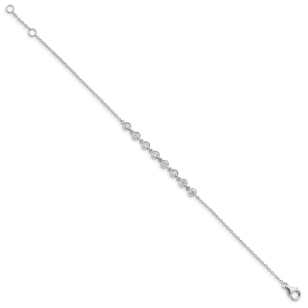 Sterling Silver Rhodium-plated Bezel CZ w/.5in ext Bracelet 6.75 inches
