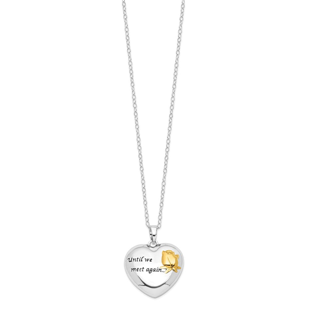 Sentimental Expressions Sterling Silver Rhodium-plated Antiqued Gold-tone Accent Until We Meet Again Heart Ash Holder 18 Inch Necklace 18 Inches