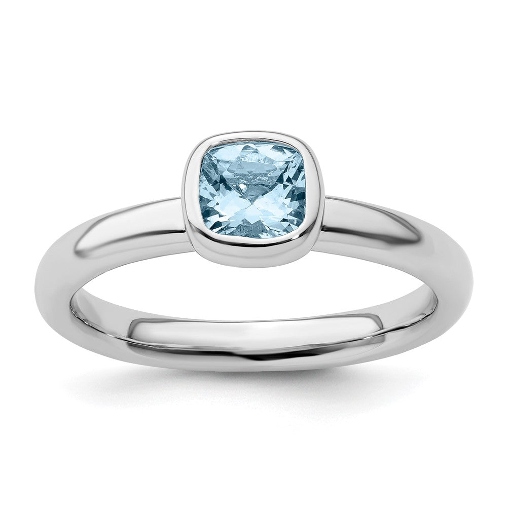 Sterling Silver Stackable Expressions Cushion Cut Aquamarine Ring Size -10