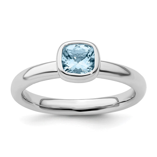 Sterling Silver Stackable Expressions Cushion Cut Aquamarine Ring Size -10
