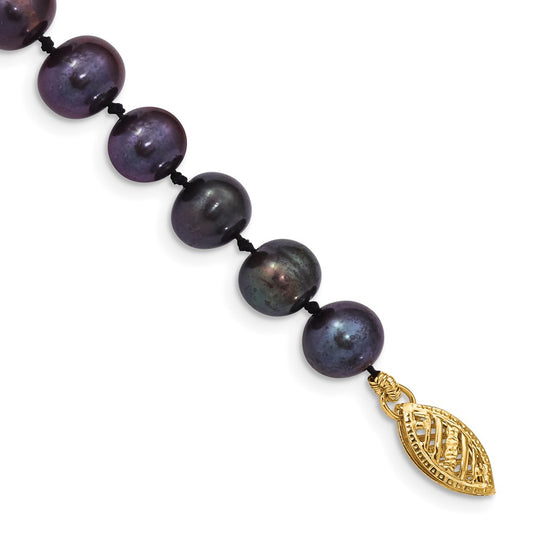 14k 6-7mm Black Near-Round Freshwater Cultured Pearl 7.5 inch Bracelet 7.5  inches
