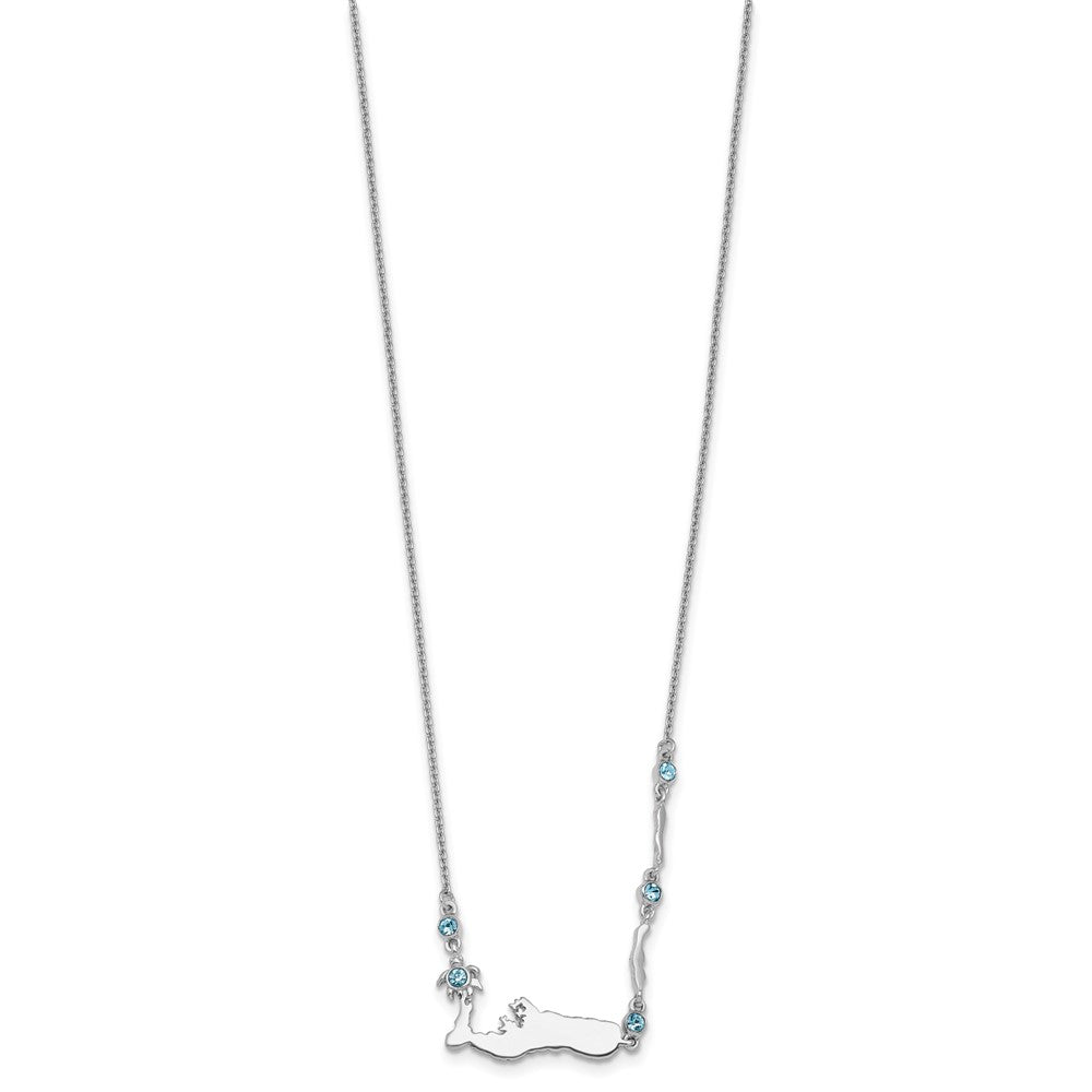 Sterling Silver Rhodium-Plated Polished Crystal Cayman Islands 16 inch with a 1 inch extention Necklace